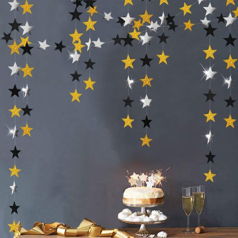 Decor365 Gold Black Star Garland Hanging Star Party DecorationsTwinkle Little Star Starry Night Galaxy Theme Graduation Birthday Bridal Shower Bachelorette NYE New Yearâ€™s Eve Party Backdrop DÃ©cor - Image 1